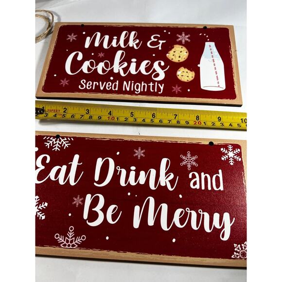 Christmas Decor Wooden Signs Set of 2 Cookies Milk Served Nighty Eat Drink Merry - Picture 8 of 9